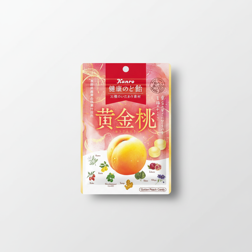 Japanese Kanro Healthy Throat Candy Golden Peach - Japanbasket Box Edition