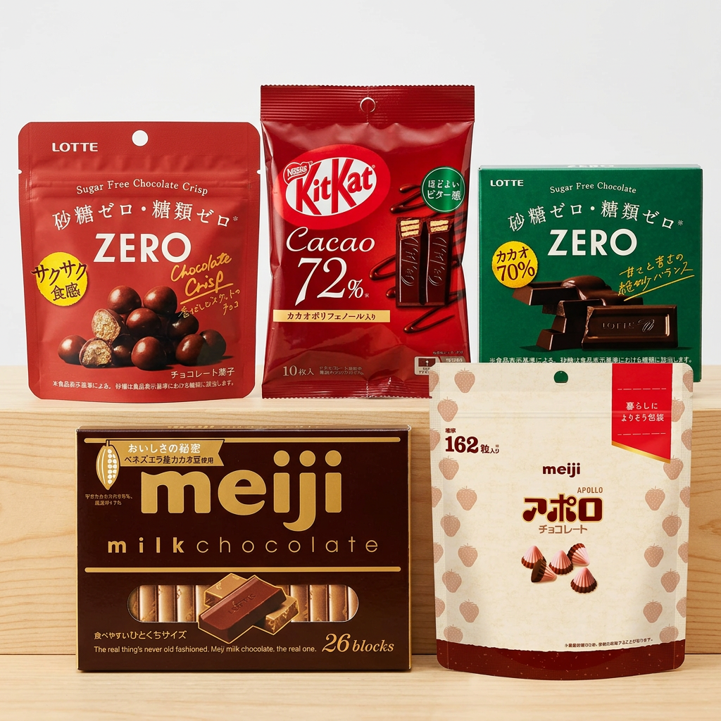 Lotte Nestle Meiji Japanese Chocolate Crisps, Cacao 70% & Milk Chocolate Box