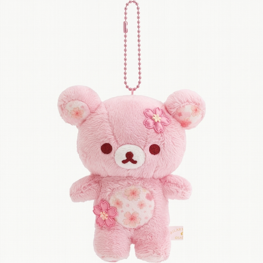 San-X Rilakkuma Sakura Hanging Plush Toy, Cute Kawaii Character Keychain