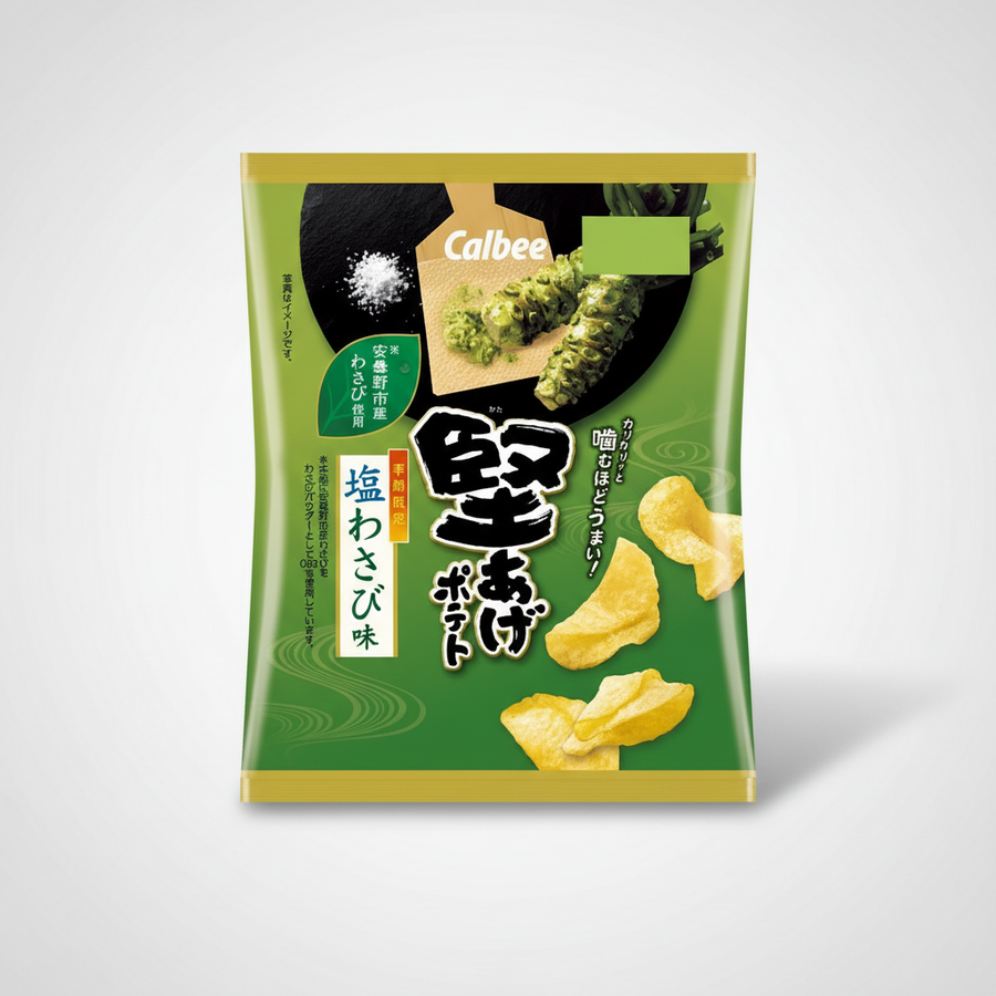 Traditional Japanese Calbee Hard Aged Potato Salt Wasabi Flavor | Japanbasket Box Packaging