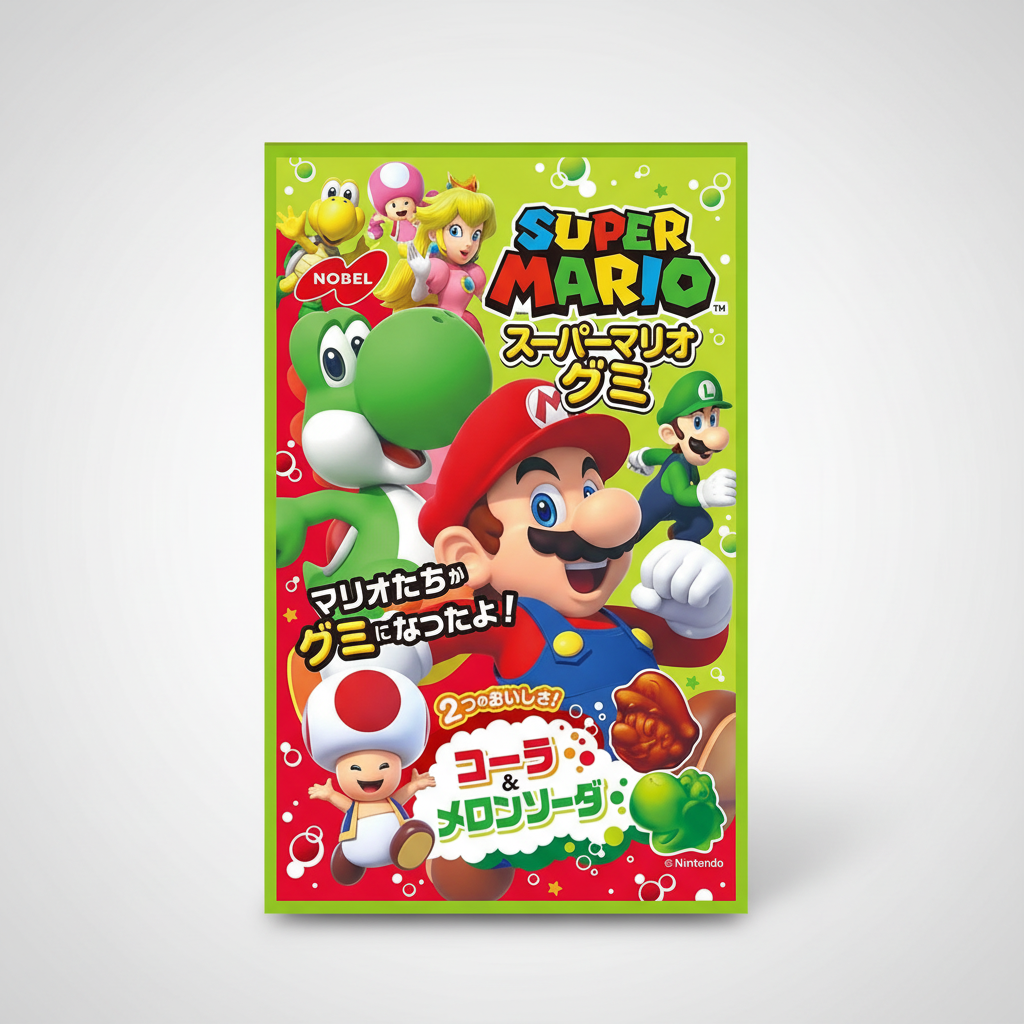 Traditional Japanese Nobel Confectionery Super Mario Gummy Coke & Melon Soda | Japanbasket Box Packaging
