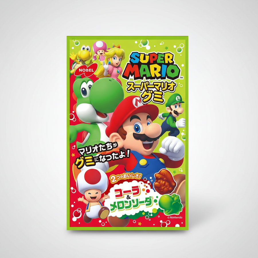 Traditional Japanese Nobel Confectionery Super Mario Gummy Coke & Melon Soda | Japanbasket Box Packaging