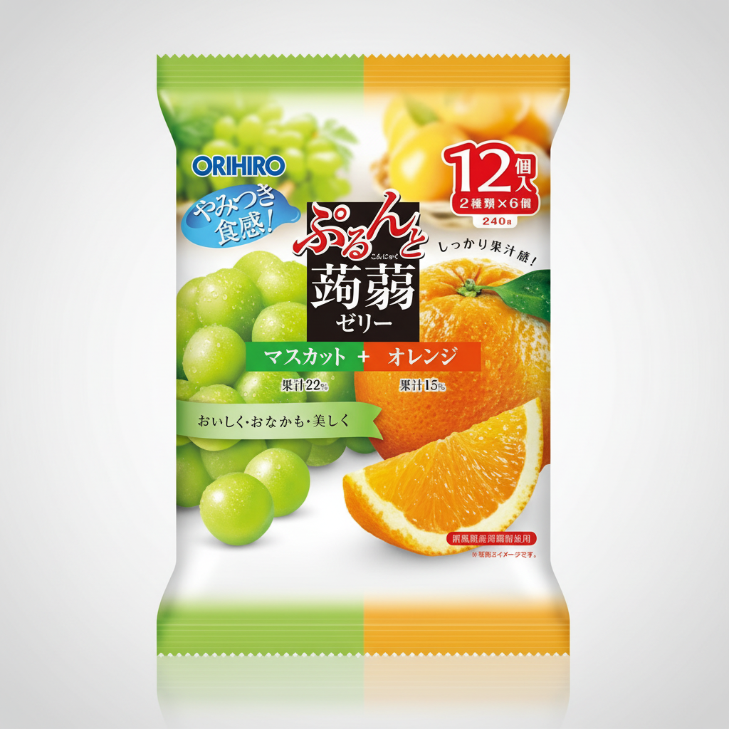 Traditional Japanese Orihiro Purunto Konnyaku Jelly, Muscat + Orange | Japanbasket Box Packaging