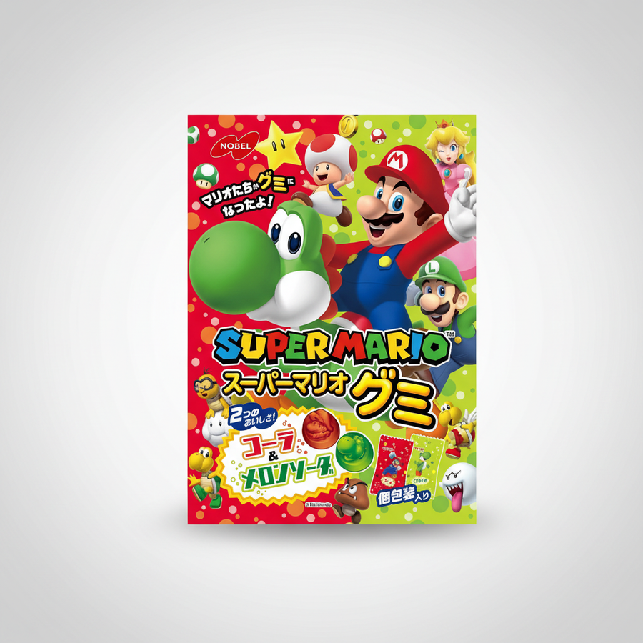 Traditional Japanese Nobel Confectionery Super Mario Gummy Cola & Melon Soda | Japanbasket Box Packaging