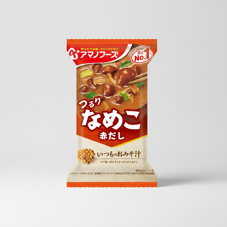 Traditional Japanese Amano Foods Itsumono Miso Soup, Red Dashi Nameko | Japanbasket Box Packaging