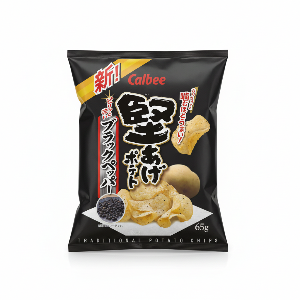 Japanese Calbee Kataage Hard-Fried Potato Chips, Black Pepper Flavor | Japanbasket Box Edition