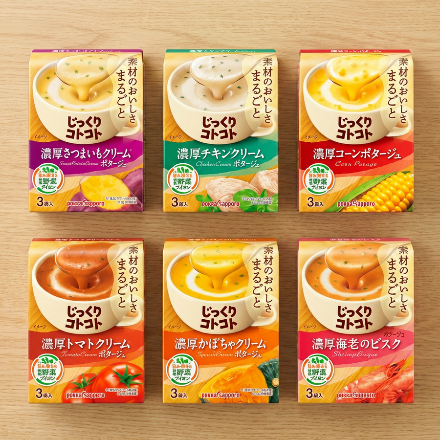 Pokka Sapporo Rich Soup Mix: Creamy Corn, Potato, Tomato, Clam Potage