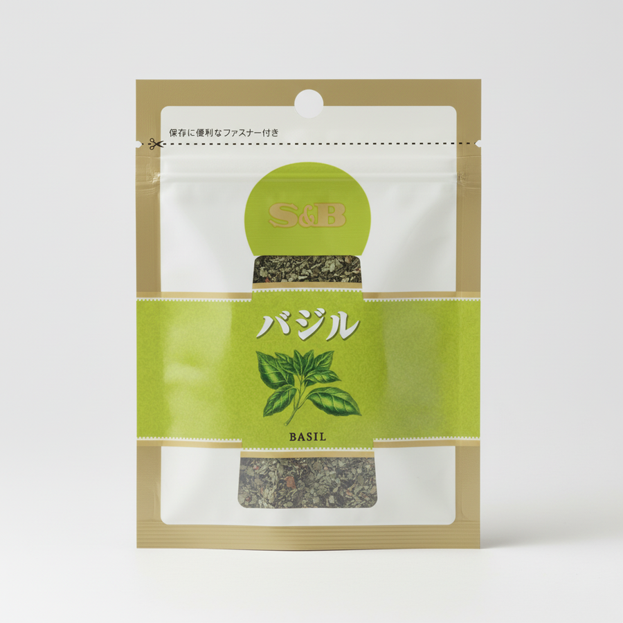 Traditional Japanese S&B Bagged Basil - Japanbasket Box Packaging