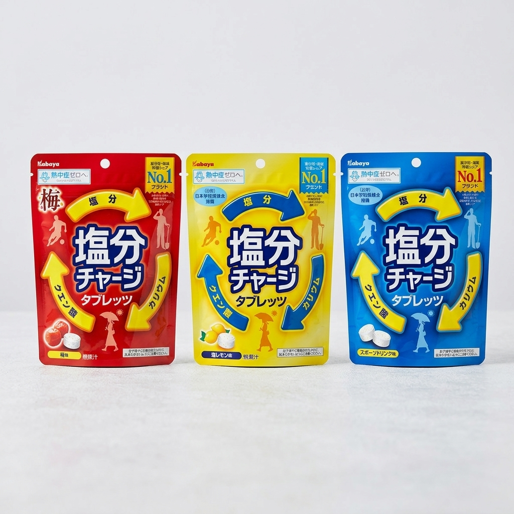Kabaya Salt Recharge Tablets 81g - Plum, Lemon & Sports Drink Flavors, Japanese