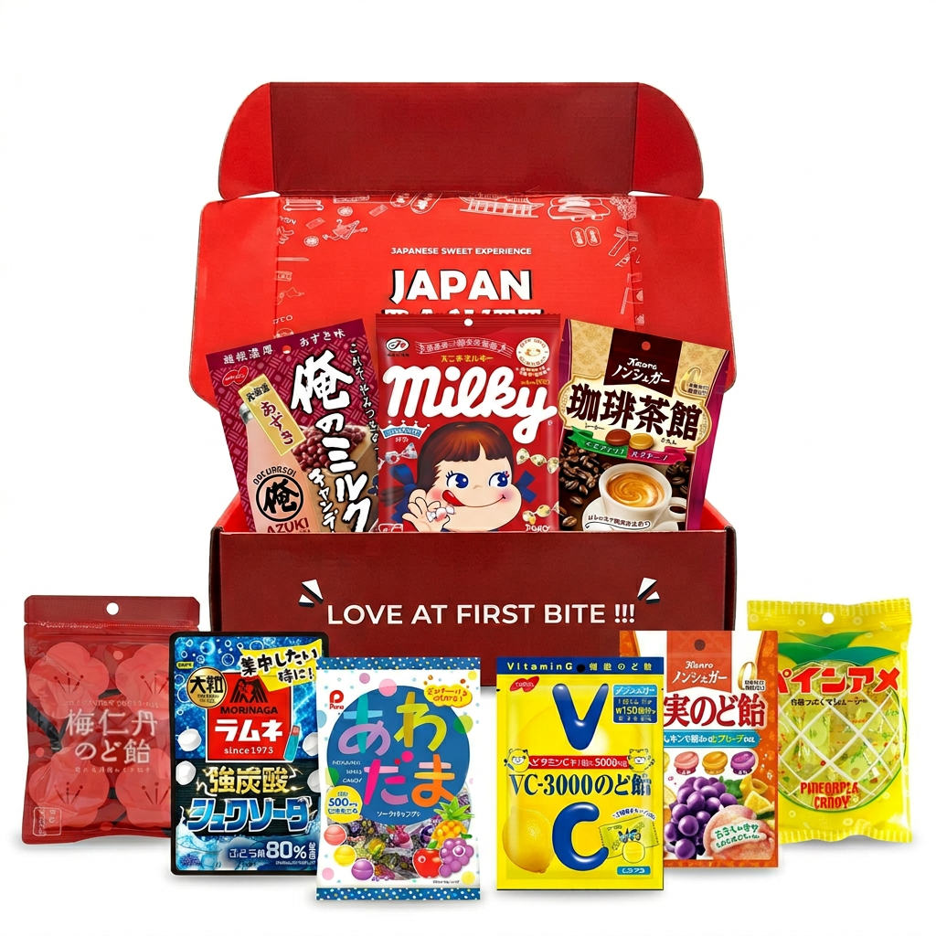 Japanese Candy Box: Assorted Throat Candy, Milk Candy, Ramune Soda