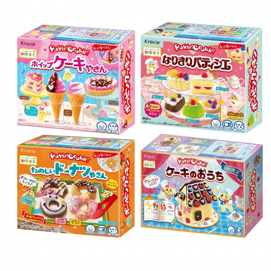 4 pcs, Kracie Popin Cookin Japanese Candy Kit Assortment for Fun