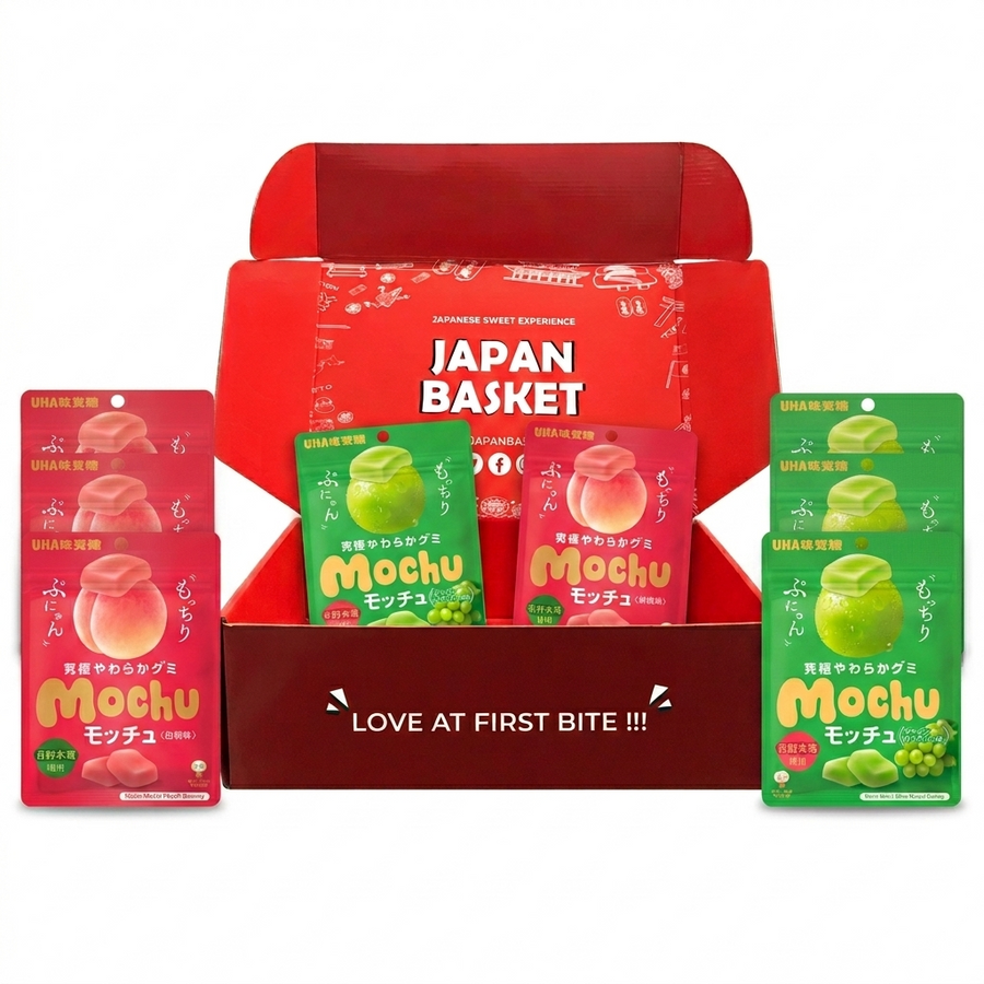 UHA Mikakuto Motchu Gummy Candy Pack, Shine Muscat & White Peach Japanese Fruit