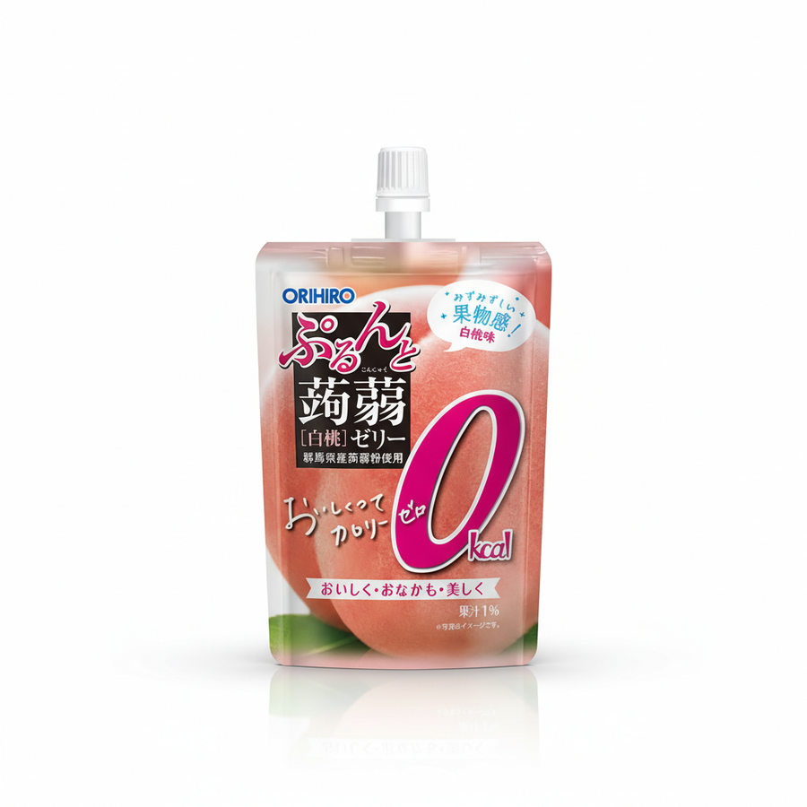 Premium ORIHIRO Pudding Konjac Jelly - Zero Calorie White Peach Flavor - Japanbasket Box for Family Use
