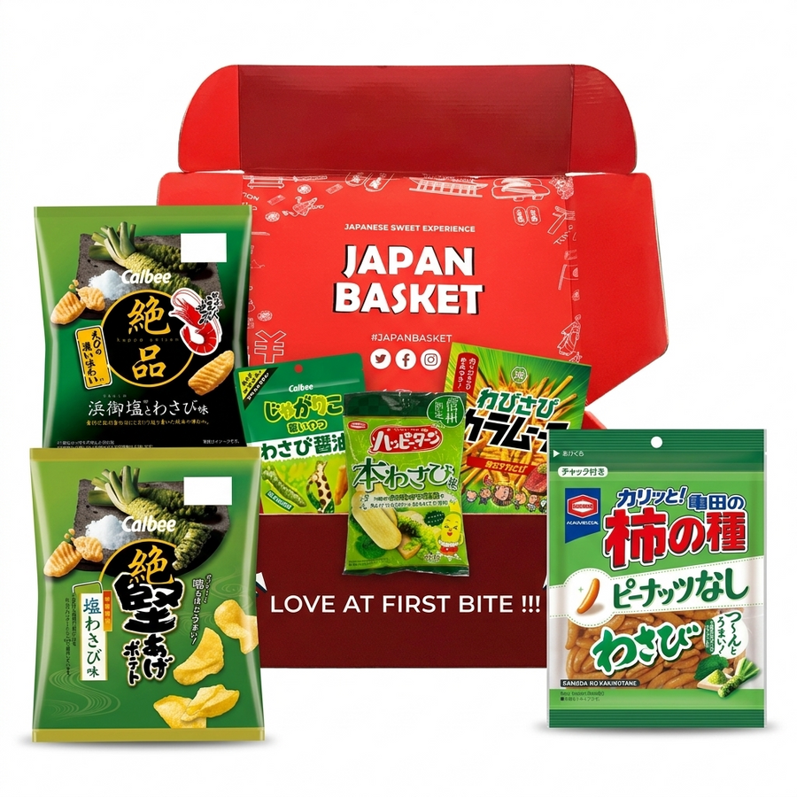 Calbee Wasabi Japanese Snacks Box, Spicy Rice Crackers, Asian Food Gift