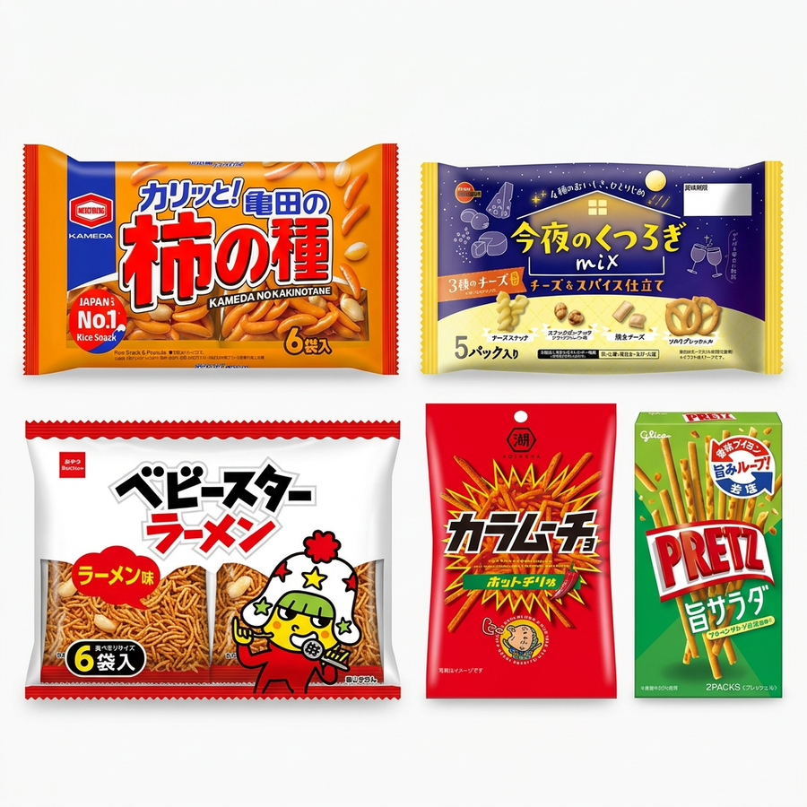 Kameda Persimmon Seeds Japan Snack Box Mix, Bourbon Cheese & Spices