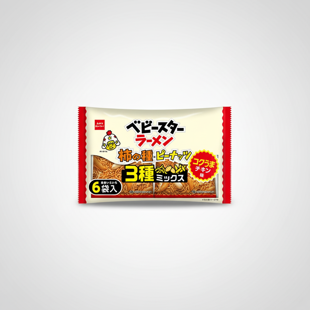 Traditional Japanese Baby Star Ramen, Rich Horse Chicken, Persimmon Seeds Mix - Japanbasket Box Packaging