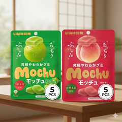 UHA Mikakuto Motchu Gummy Candy Pack, Shine Muscat & White Peach Japanese Fruit