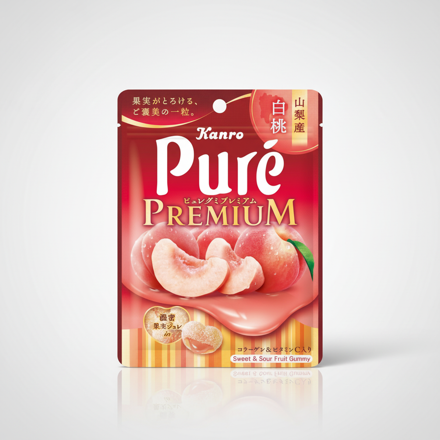 Japanese Kanro Pure Gumi Premium White Peaches - Japanbasket Box Edition
