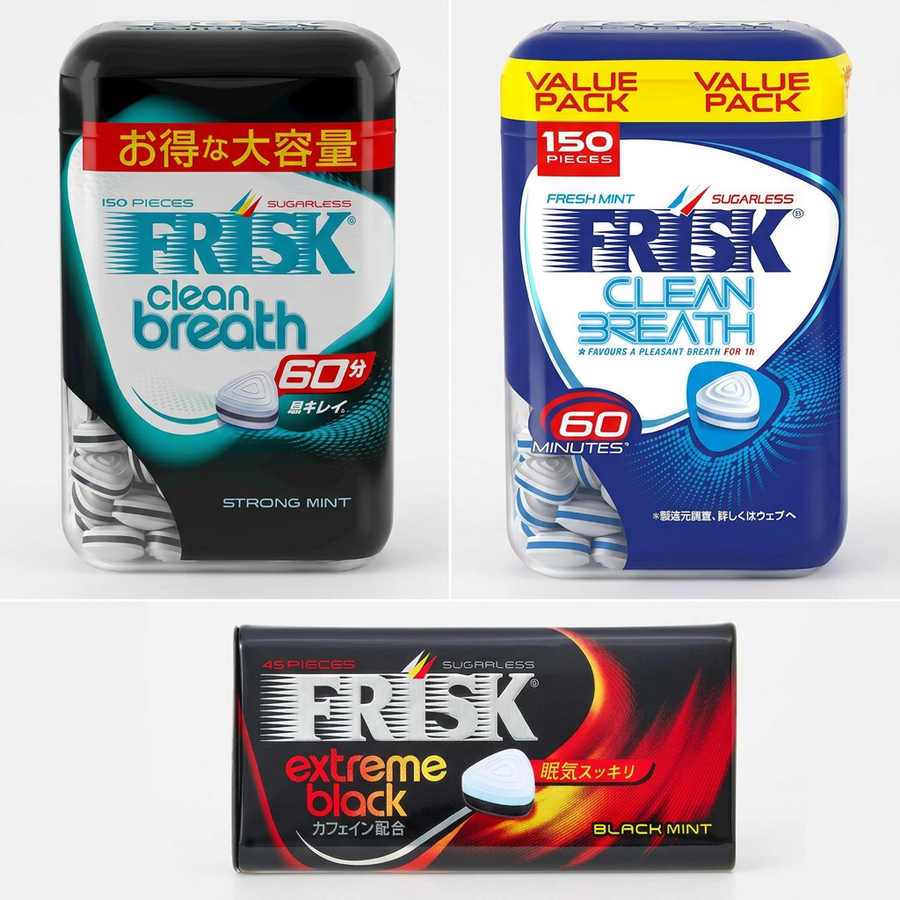 Kracie Frisk Mints: Clean Breath Bottle Strong Mint and Extreme Black Candy