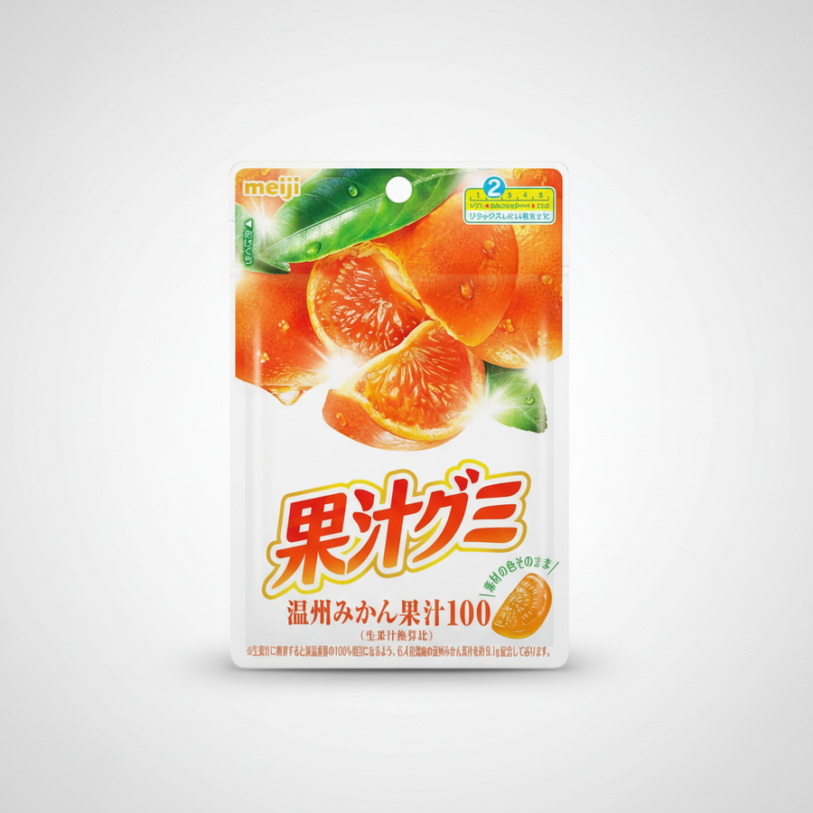 Japanese Meiji Fruit Juice Gummy Unshu Mandarin Orange | Japanbasket Box Edition