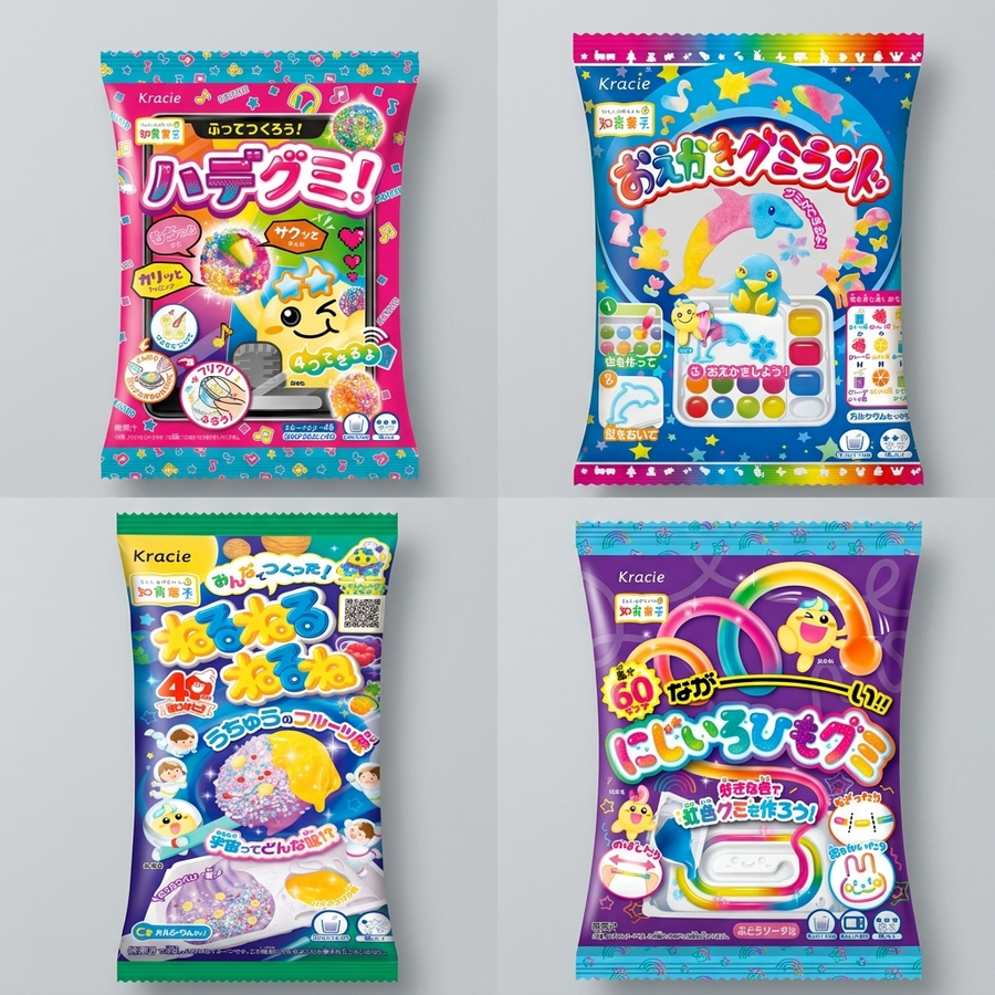4 pcs, Kracie Japanese Gummy Candy Interactive Kit Assortment