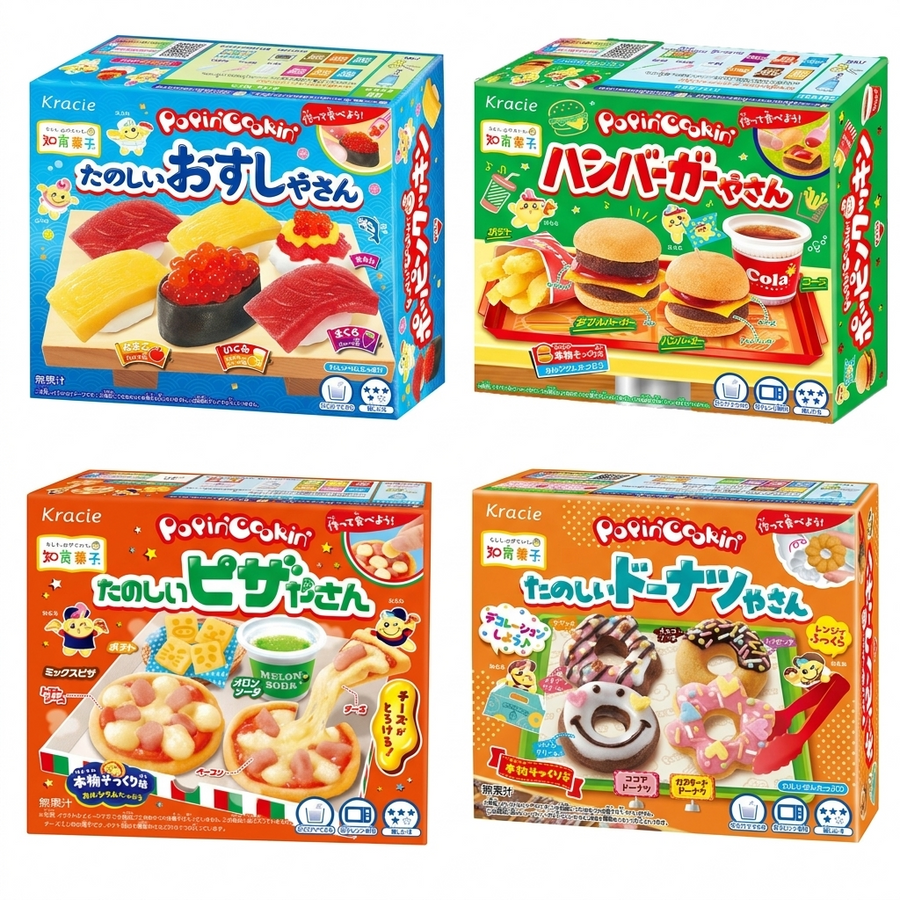 4 pcs Kracie Candy Kit Fun Sushi, Hamburger, Pizza, Donut Educational Candy Toy