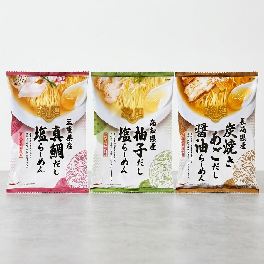3 pcs Kokubu Japanese Ramen Set: Variety Dashi Broth Noodles