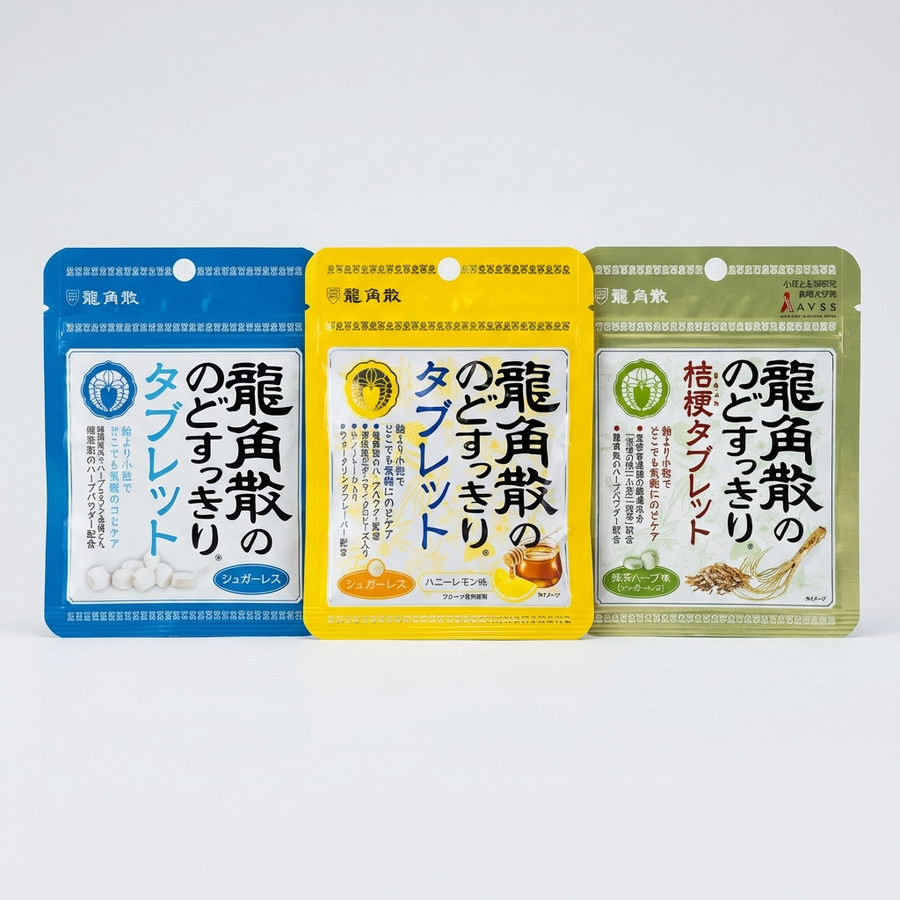 Ryukakusan Throat Candy Honey Lemon Matcha Herb Tablets Refreshing Mint