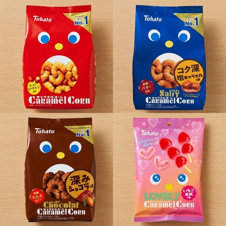 4 pcs, Tohato Caramel Corn Snack Assortment Japanese Snacks