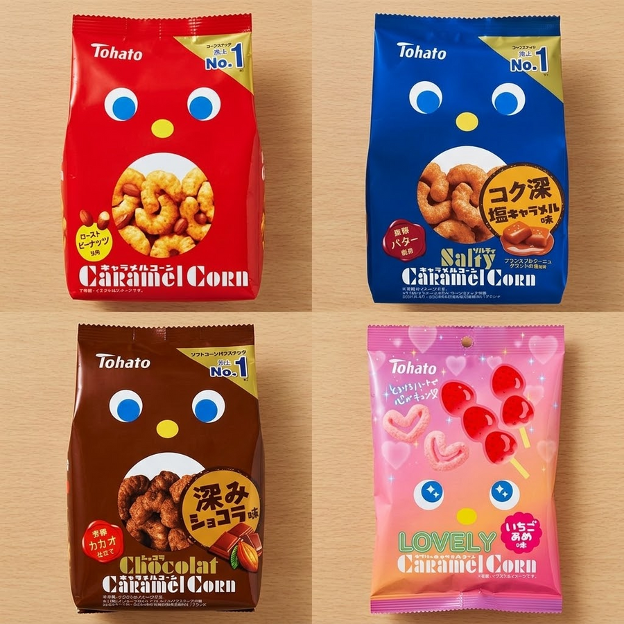 4 pcs, Tohato Caramel Corn Snack Assortment Japanese Snacks